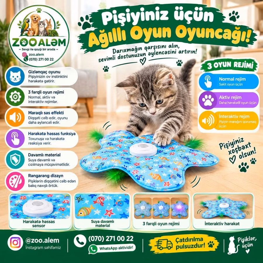 🐱 Pişiklər üçün Ağıllı, Avtomatik Oyun Oyuncağı 🐾 Pişiyinizin