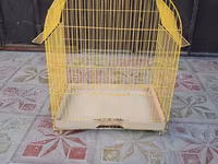 Sarı metal quş qəfəsi - Material: toz boyalı metal karkas, plastik — عکس 2