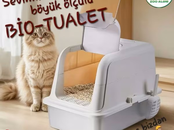 Böyük ölçülü BIO-TUALET – pişiklər üçün qapalı qum qabı - Ölçü: 60.6sm